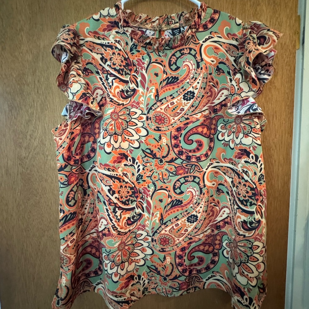 SHEIN Orange & Mint Paisley Ruffle Sleeve Camisole